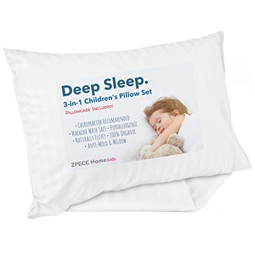ZPECC Toddler Pillow with Pillowcase - 13x18 Organic Cotton Hypoallergenic Kids Pillow, Baby Essentials for Travel Crib Daycare Stroller (Intended for Age 2 and up) White Stripe