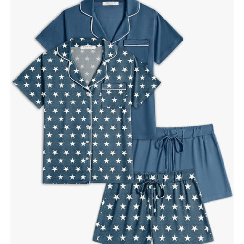 Ekouaer Womens Pajamas Set 2 Pack Button Down Summer Sleepwear Short Sleeve Comfy Pjs Loungewear Set