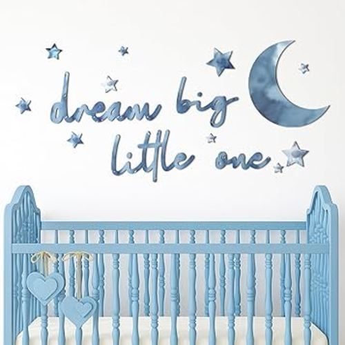 15 Pcs Moon and Stars Nursery Decor Dream Big Little One Wall Decor Boho Neutral Babyroom Wall Art Nursery Sign for Boys Girls Bedroom Home Farmhouse Living Playroom (Blue)