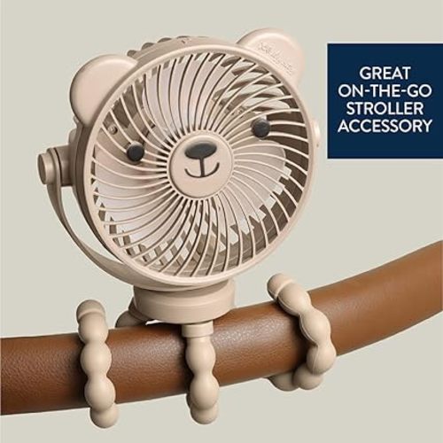 Itzy Ritzy Baby Stroller Fan - Rechargeable Fan Features 360 Degree Swivel, Flexible Wraparound Legs and 3 Speeds (Bear)