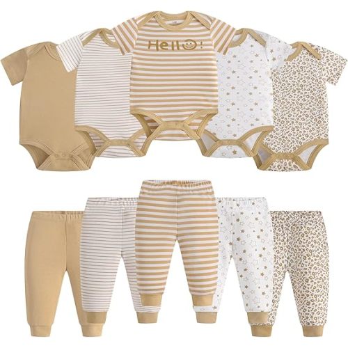 Infant Unisex Baby Bodysuit and Pant Sets Layette 10-pcs Cotton Soft Newborn Boy Girl Clothes Outfits