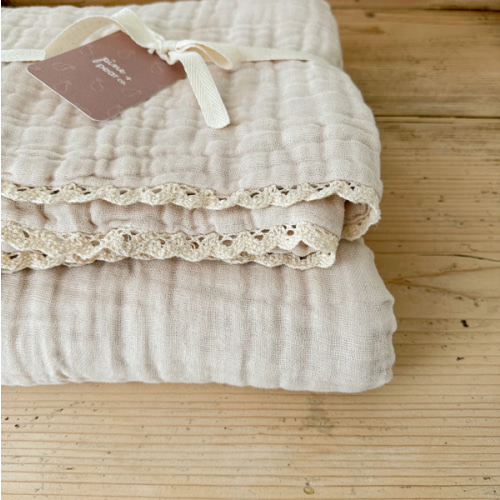 The Heirloom Blanket - 9 Layer Gauze Blanket with Lace Trim - Buttermilk
