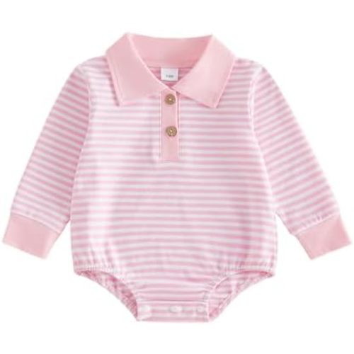 Sasaerucure Newborn Outfit Baby Boy Girl Long Sleeve Romper Striped Bodysuit Polo Shirt Jumpsuit Top Fall Winter Clothes