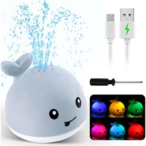 2023 Upgraded Baby Bath Toys Gifts, 1500mAh Rechargeable Bath Toy with Double Layer Waterproof, Light Up Whale Spray Water Bathtub Toys for Toddlers Infant Kids Boys, Pool Bathroom Baby Toy