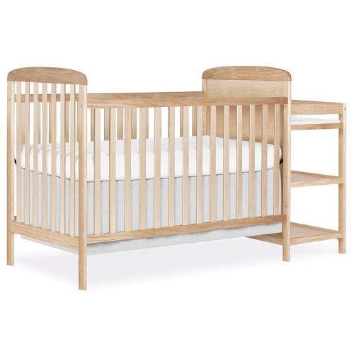 Dream On Me Anna 3-in-1 Convertible Full-Size Baby Crib & Changer with Storage in Natural, GreenGuard Gold & JPMA, Pinewood, Converts to Day & Toddler Bed, 3 Mattress Heights, 1″ Changing Pad