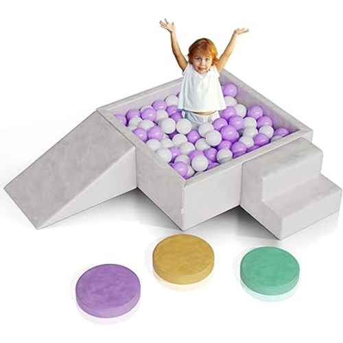Kindy Korner Luxury 6-Piece Foam Baby Climbing Blocks – Large Soft Play Set with Ball Pit, Climber Ramp, Gym Step Stones & More – Safe Indoor Crawl and Climb Foam Playset for Toddlers & Kids