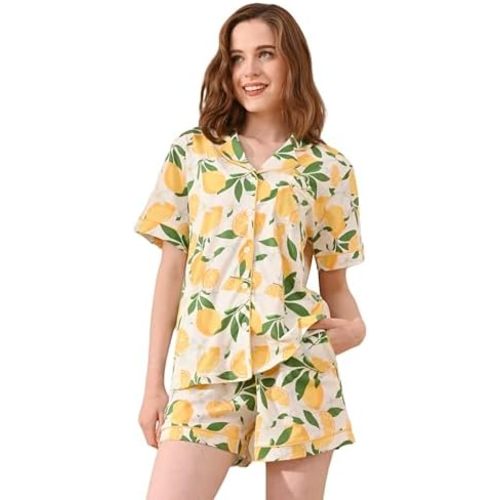 NAP BOUND 100% Cotton Pajamas for Women Sets 2 Pieces Pjs Button short sleeves with Pockets Soft Sleepwear Loungewear XS-XXL