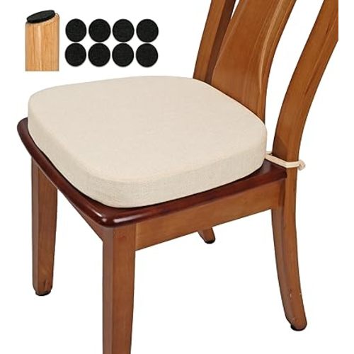 BUYUE Thickened 2.5" Friendly Woven Fabric Dining Chair Cushion, U-Shape High Density Foam Comfortable Chair Pad for Kitchen, Slip Resistant Indoor Seat Cushion (1 Piece, Beige)