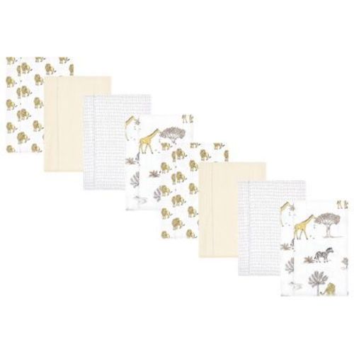 Hudson Baby Cotton Poly Flannel Burp Cloths 8-Pack, Neutral Safari World, One Size