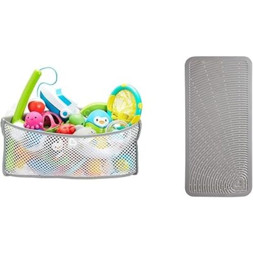 Munchkin® High 'n Dry™ Corner Bath Toy Organizer and Storage, Grey & Soft Spot™ Cushioned Bath Mat for Kids, Grey