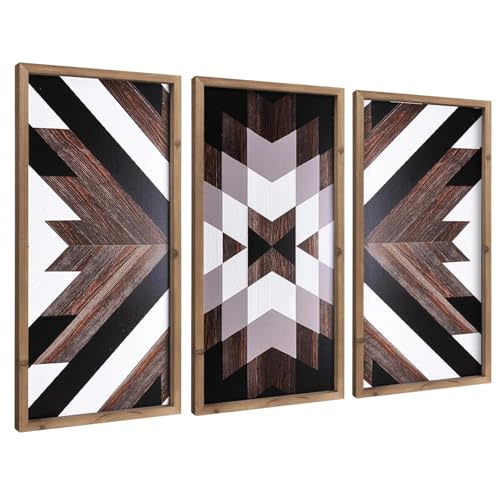 flangairy Set of 3 Aztec Wall Decor, 20.9"x 9.8" Wood Western Wall Art, Native American Tribal Southwestern Modern Boho Southwest Living Room Bedroom Kitchen Bathroom Rustic Farmhouse Home Decorations