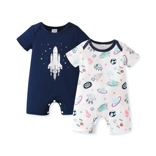 NZRVAWS Newborn Baby Boy Clothes Infant Romper 2-Pack outfit Cute Pattern Essential Short Sleeve Summer Spring Clothing 0-24M