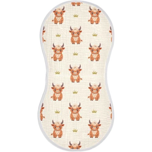 Highland Cow Muslin Burp Cloths for Baby Boys and Girls - 1-Pack Ultra Absorbent Muslin Washcloths, Newborn Towel, Milk Spit Up Rags, Burp Cloth Bib for Unisex, 22 x 11 Inch