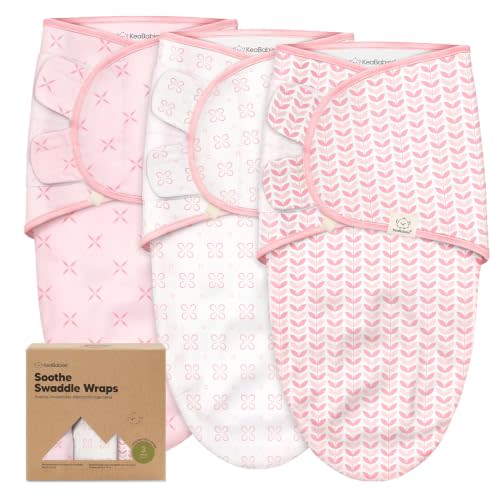 KeaBabies 3pk Organic Baby Swaddles for Newborns, 0.5 TOG Blossom, 3-6M | Soft Organic Cotton, Breathable Newborn Swaddle for Baby Girls, Boys, Infant, Sleep Sack, Nursery Swaddling Blankets