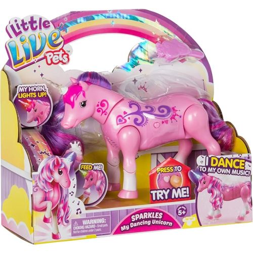 Little Live Pets Sparkles The Unicorn Toy, Musical Dancing Pony Toy with Light Up Rainbow Horns, Interactive Animal Toys for Kids of Ages 5+