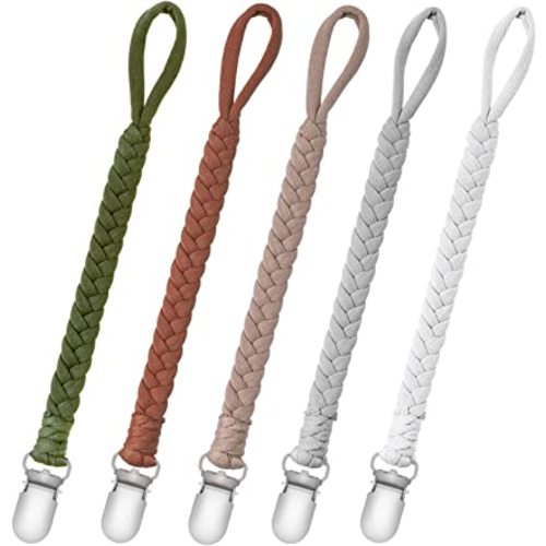 Lot de 5 clips pour tétine pour garçons et filles - 100 % fait main - Tressé - Convient à toutes les tétines - Cadeau d'anniversaire unisexe moderne pour bébé