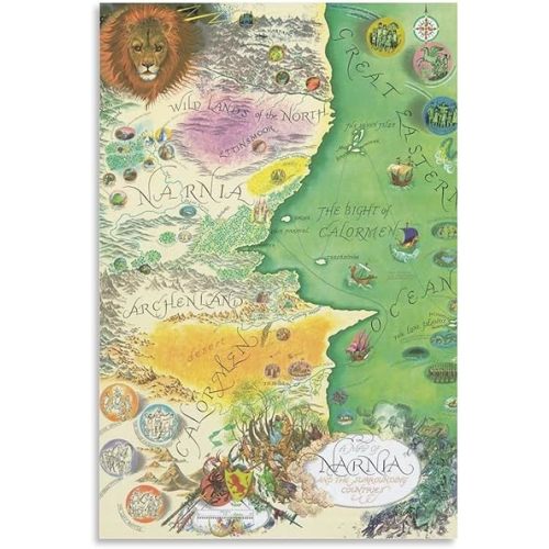 Pictorial Map of Narnia And The Surrounding Countries Wall Art Poster Print Deco Canvas Poster Wall Art Decor Print Picture Paintings for Living Room Bedroom Decoration 08x12inch(20x30cm)