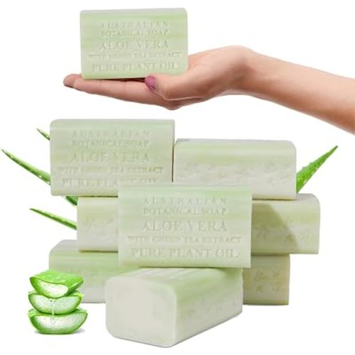Australian Botanical Soap, 6.6 OZ, Aloe Vera and Green Tea Extract, Triple Milled Bars made with a Natural Soap Base and Enriched with Organic Shea Butter, Pack of 8