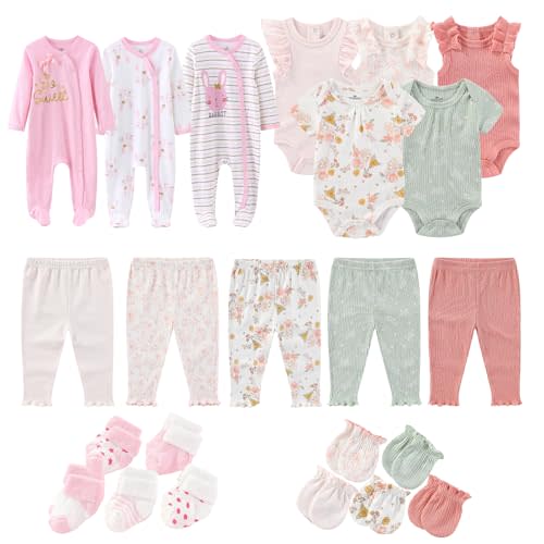 ZAVBABY Baby Girls Boys Layette Gift Set 23 Piece New Born Bodysuits 100% Cotton Clothes Unisex Outfit