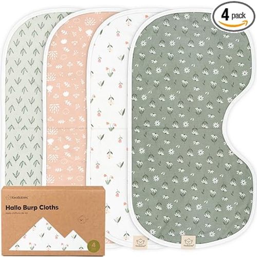 KeaBabies 4-Pack Baby Burp Cloths Baby Girl, Boy, Organic Cotton (Fleur) | Organic Cotton Burp Cloth, Extra Large, Absorbent, Soft Burping Cloths Set for Babies, Newborn Burp Clothes, Thick Burp Rags