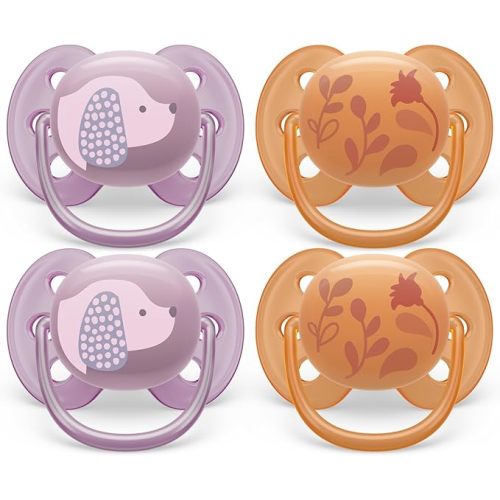 Philips Avent Ultra Soft Baby Pacifier, 6-18 Months, BPA-Free, 4-Pack | Soft Flexible Shield, For your baby's sensitive skin, 98% nipple acceptance*, Food-Grade Slicone, Sterilizer Case, SCF091/30