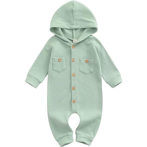 Thorn Tree Newborn Baby Girl Boy Hooded Romper Unisex Baby Knitted Jumpsuit Infant Kids Solid Outfits Baby Girl Boy Jumpsuit - 6-12 Months - Style a Light Green