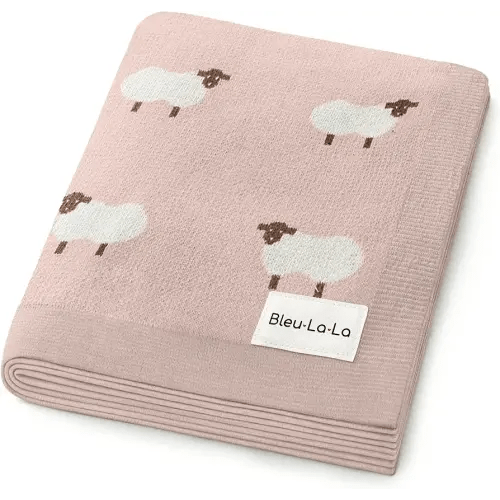 Luxury Knit Baby Receiving Blanket - 100% Cotton Soft Cozy Lightweight Receiving Swaddler Blanket for Shower Gift Registry for Newborns Infants Toddlers (Sheep - Light Pink)