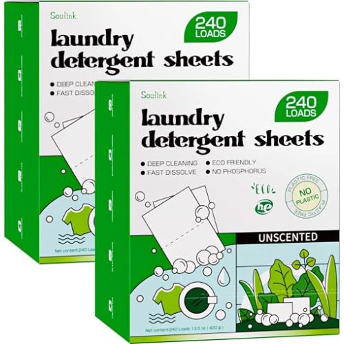 Soulink Laundry Detergent Sheets, Unscented, Up to 480 Loads, 2-Pack