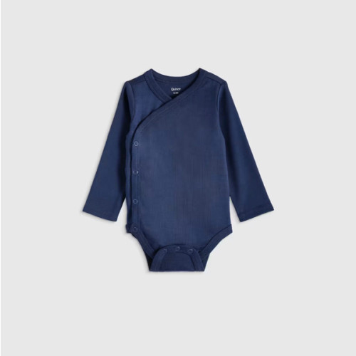 100% Organic Cotton Long Sleeve Kimono Bodysuit - Baby in Navy