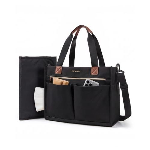 mommore Canvas Diaper Bag Tote Stylish Mommy Baby Hospital Bag | Insulated Pockets, Stroller Straps & Portable Changing Pad, Large Capacity for Labor Delivery