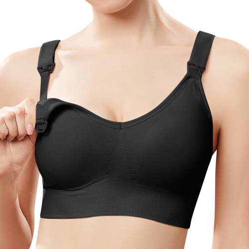 PEASKJP Maternity Bras for Pregnancy Supportive Cross Mesh Nursing Bras for Breastfeeding Ultra Comfort Maternity Bras Seamless Bralette with Extra Extender (Black,XXL)