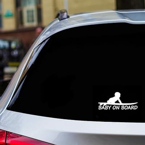 Baby On Board Surf White 6 Inches Approx Cars Walls Helmets Toolbox Laptop Die-Cut Vinyl Stickers Decals Vans SUV Trucks Windows Bumper