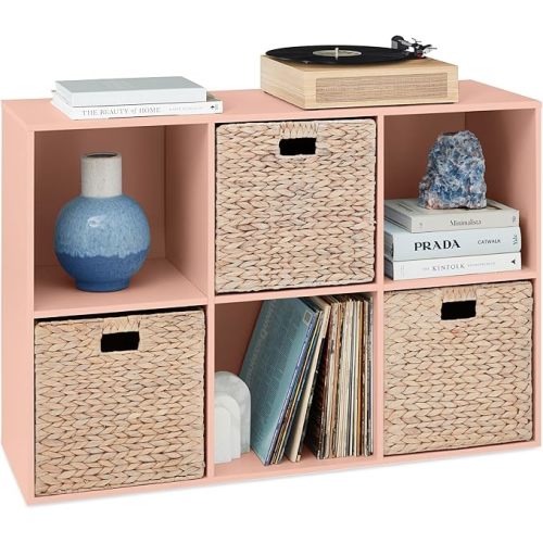 Best Choice Products Kids Bookcase 6-Cube Storage Organizer, 13.5in Shelf Opening, Bookshelf, Toy Storage, Customizable w/ 3 Removable Back Panels – Light Pink