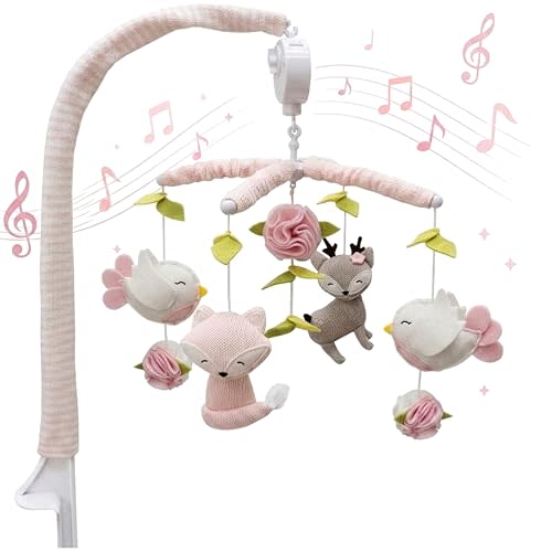 Living Textiles Baby Musical Mobile - Ava Birds | Crib Toy, Knitted Woodland Characters, Nursery Decor, Calming Soother with 12 Lullabies Essential and Perfect Toy for Boys Girls