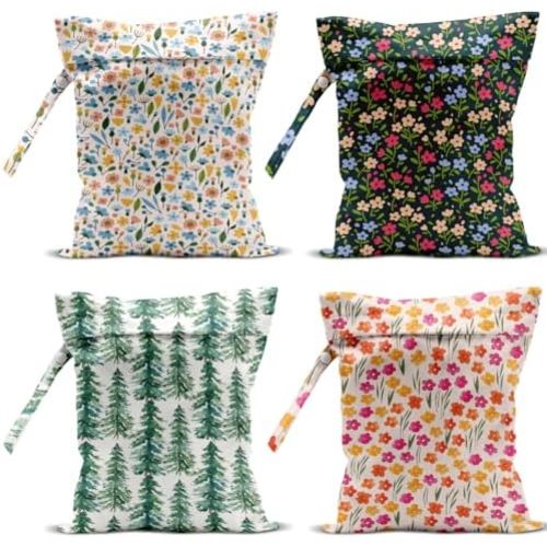 4 Pack Cute Wet Bag Waterproof Washable Reusable Wet Dry Bag for Swimsuit Dirty Clothes Diaper Travel Beach Gym Birthday Christmas Bachelorette Party Toiletries Beach Essentials,Plant Tree Flower