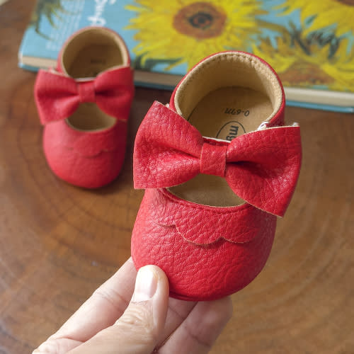 Baby Casual Shoes Infant Toddler Bowknot Non-slip Rubber Soft-Sole Flat PU First Walker Mary Janes with Bow Decor