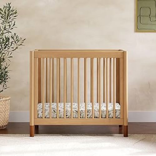Babyletto Gelato 4-in-1 Convertible Mini Baby Crib, Wooden Toddler Bed, Daybed & Twin Bed Conversion - GREENGUARD Gold Certified - Perfect for Small Spaces - 4 Adjustable Heights, Honey with Vegan Tan
