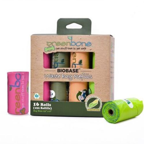 Greenbone Pet Safe Biobase Waste Bag Refills - 16 Rolls (192 Refills) - 13" x 9" - Odor and Leak Proof