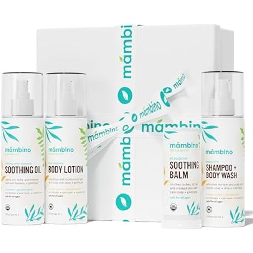 Mambino Organics Baby Arrival Essential Care Gift Set - New & Improved - Cruelty Free, Vegan & Non-GMO 4pc Set - Shampoo, Lotion, Soothing Oil & Balm - Best Gift for New Moms & Baby