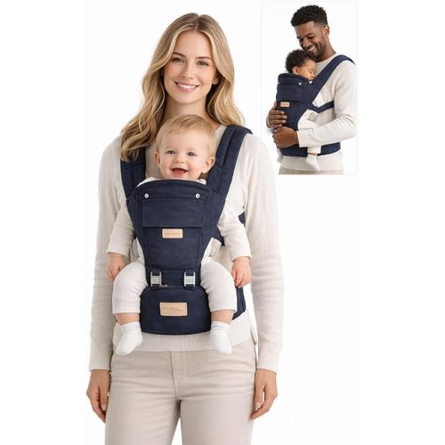 Sharth Baby Carrier with Hip Seat, 6-in-1 Infants & Toddlers (7-41 lbs) Carrier, Fully Adjustable Hip Seat Carrier to Fit All Parents, All-Season Baby Carrier - Dark Blue