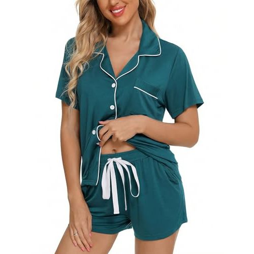 Leikar Womens Button Down Pajama Sets Bride Pajamas Sets Sleepwear Shorts Lounge Set