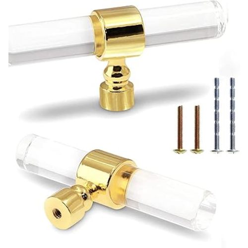 Acrylic Cabinet Knobs, Brushed Gold, 3.15", 6 Pack