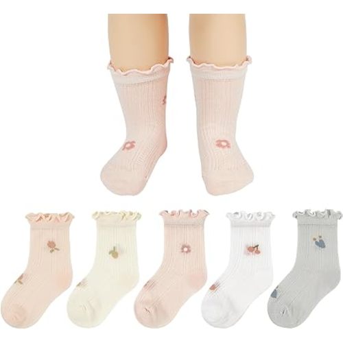 American Trends Baby Girls Socks Toddler Anti Slip Non Socks Cotton Little Girls Frilly Dress Socks Crew Socks
