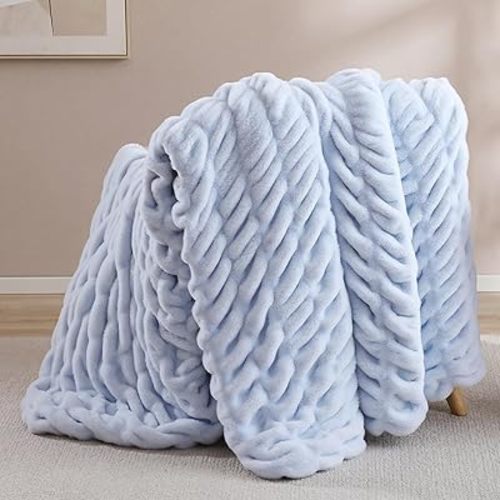 Light Blue Fluffy Blanket for Couch - Luxury Faux Rabbit Fur 50"x60"