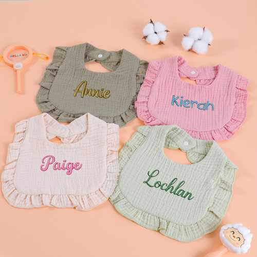 Personalized Soft Muslin Bib with Name Snap Closure for Baby/ Embroidered Personalised Bib/ Baby Shower Gift// Baby Gift Luxury Dribble Bibs