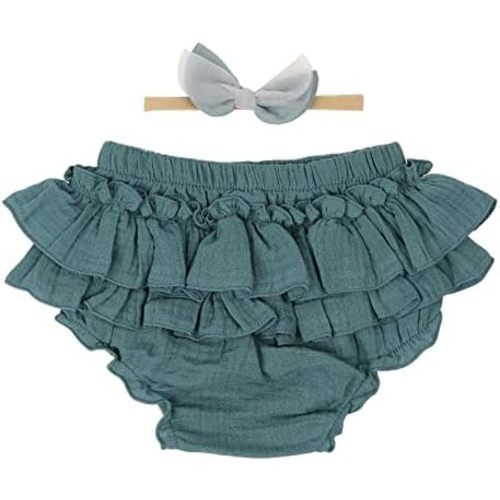 HOOLCHEAN Baby Girls Cotton Gauze Ruffle Bloomer Shorts with Bowknot Headband