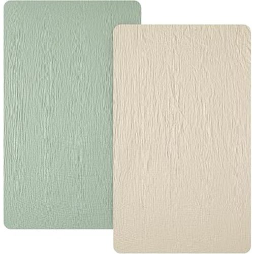david's kids Muslin Mini Crib Sheets, 2 Pack Cotton Pack N Play Sheets for Boys Girls Neutral, Soft Breathable Baby Sheets Fit Pack N Play, Playard and Mini Crib Mattresses, Oat Milk & Sage Green