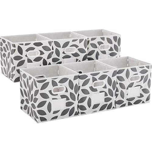 MAX Houser Fabric Storage Bins Cubes Baskets Containers with Dual Plastic Handles for Home Closet Bedroom Drawers Organizers, Flodable,Grey, Set of 6