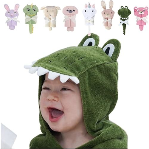 DEIGO Alligator Animal Hooded Towel for Newborn to Toddler - Baby Must Haves - Ideal Registry for Baby Boy and Girl Gifts - Alligator,DK GN, 23.6 Inch×32.3 Inch