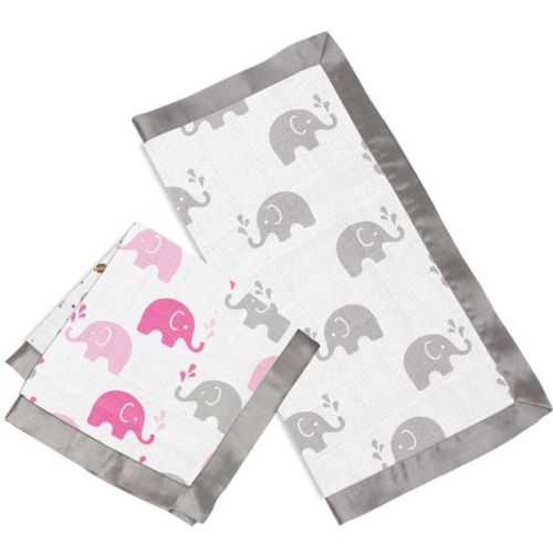 Bacati - Elephants Pink/Gray Muslin 2 pc Security Blankets